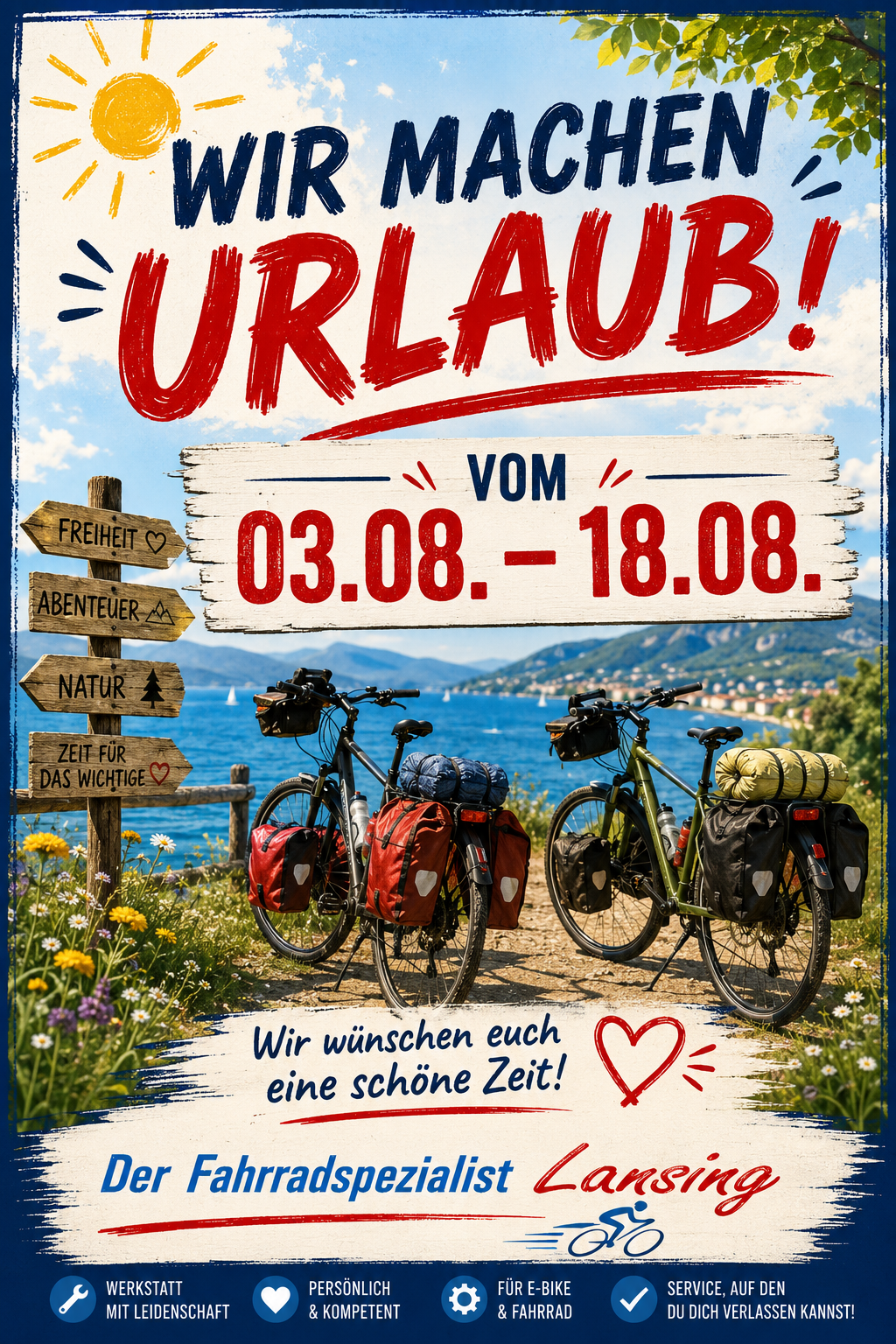Wir machen Urlaub vom 03.08. bis 18.08. – Fahrradspezialist Lansing